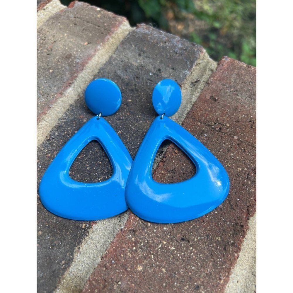 Vintage Dot and Dangle Blue Metal Earrings